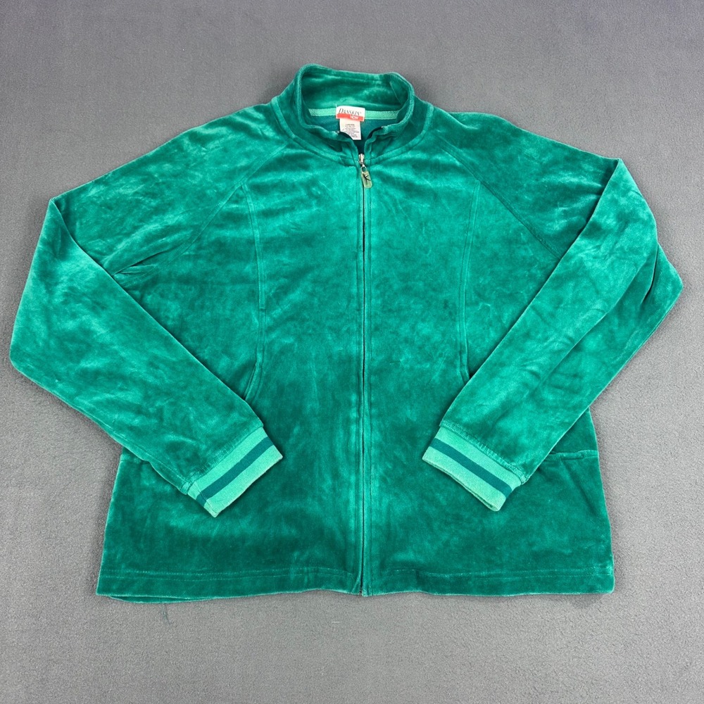 Danskin Now Womens Velour Zip Up Jacket Jade Green Mock Neck L 12-14 DN5634713